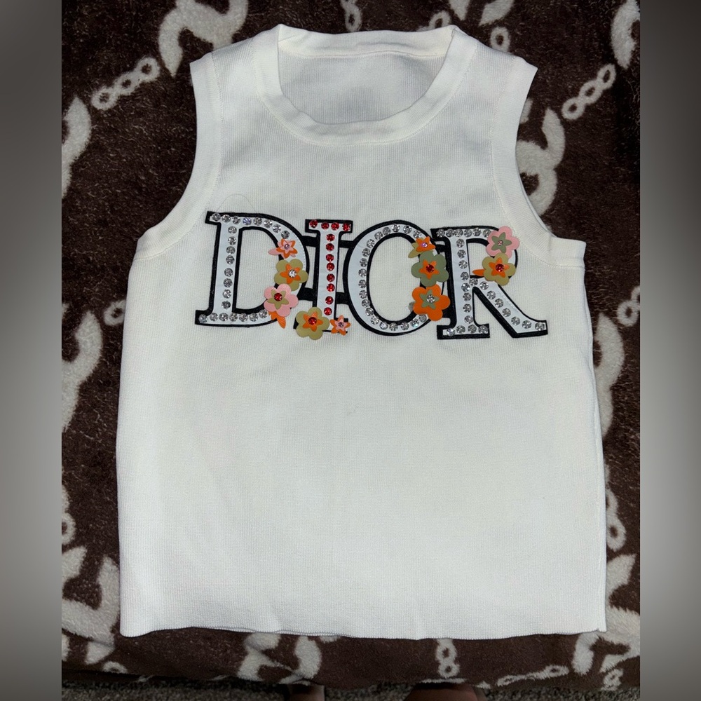 White and Orange Floral Tank Top